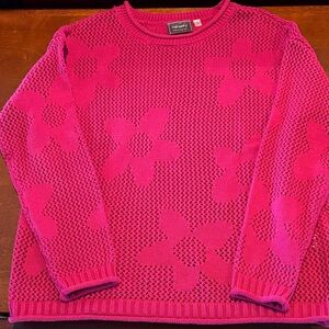 Ninety Fuchsia Open-Knit Crewneck Sweater